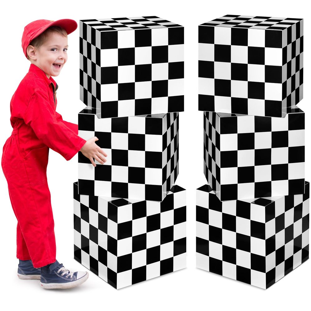 Dispowreath 6 Pcs Checkered Birthday Party Decor Race Car Large Box, 11.8