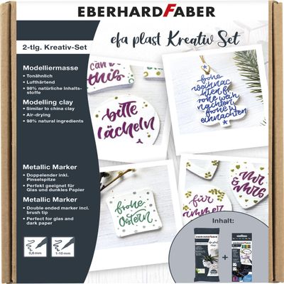 Eberhard Faber EFA Plast 570199 Creative Set with 500 g Modelling Clay White and 6 Metallic Marker Duo for Adults