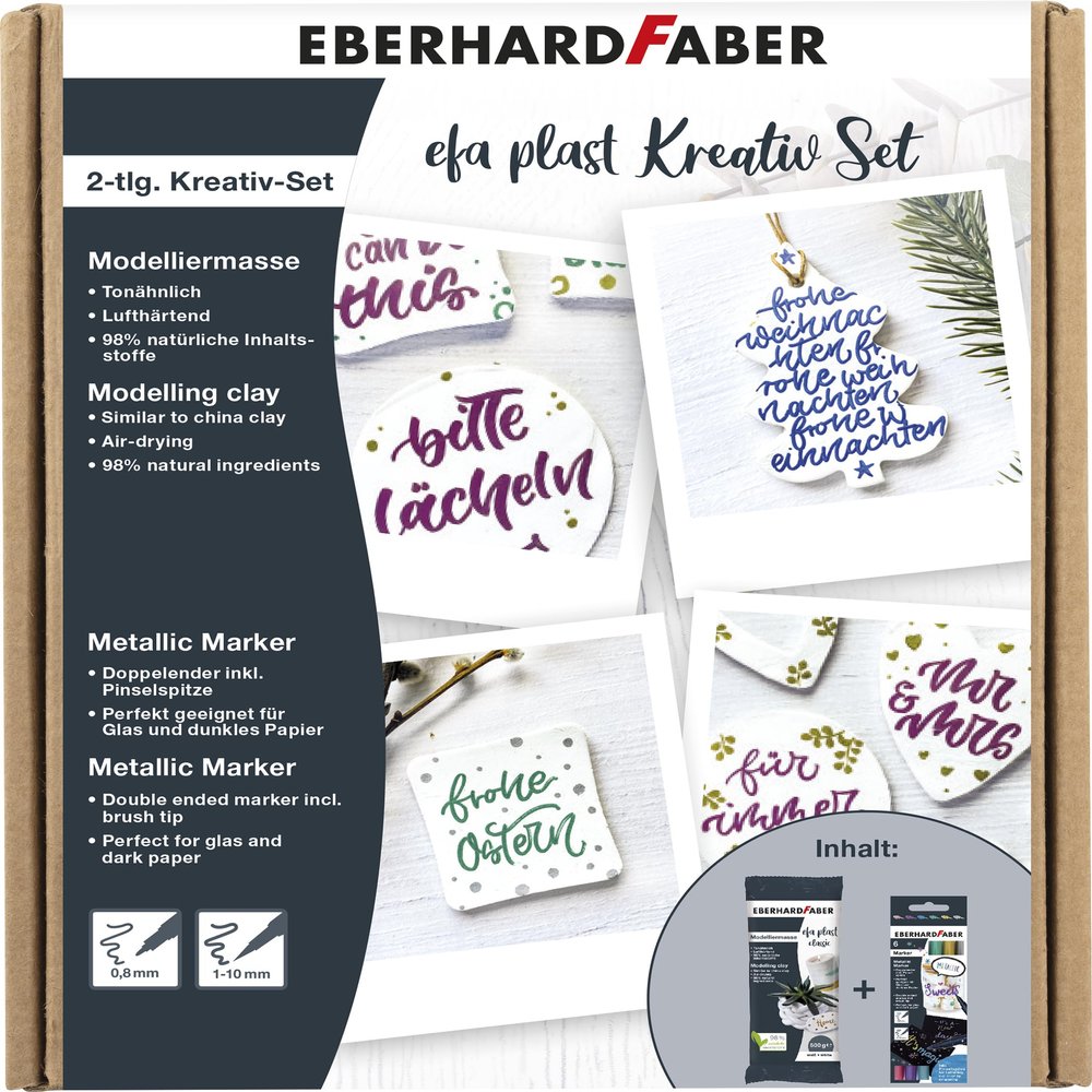 Eberhard Faber EFA Plast 570199 Creative Set with 500 g Modelling Clay White and 6 Metallic Marker Duo for Adults