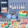 80Pcs Kitchen Playset, Toddler Pretend Cooking with Pots, Pans, Cookware, Food, Picnic Blanket, Fruits, Veges, Shopping Storage Basket, Dessert , Learning Gift for Girls Boys (Blue) view 2