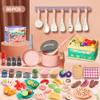 80pcs Pretend Play Kitchen Set for Toddlers, Kids Cookware Playset with Pots/Pans/Food/Fruits/Vegetables/Picnic Blanket/Storage Basket, Pink Educational Learning Toy Gift for Boys & Girls view 2
