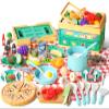 80Pcs Kitchen Playset, Toddler Pretend Cooking with Pots, Pans, Cookware, Food, Picnic Blanket, Fruits, Veges, Shopping Storage Basket, Dessert , Learning Gift for Girls Boys (Turquoise) view 1
