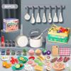 80Pcs Kitchen Playset, Toddler Pretend Cooking with Pots, Pans, Cookware, Food, Picnic Blanket, Fruits, Veges, Shopping Storage Basket, Dessert , Learning Gift for Girls Boys (White) view 2