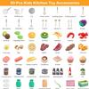 80Pcs Kitchen Playset, Toddler Pretend Cooking with Pots, Pans, Cookware, Food, Picnic Blanket, Fruits, Veges, Shopping Storage Basket, Dessert , Learning Gift for Girls Boys (White) view 4
