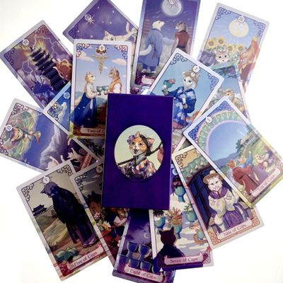 Jayiaine Tarot Cards Set with Guide Book and Interpretations, Tarot Board Game for Family Celebrations, Pink