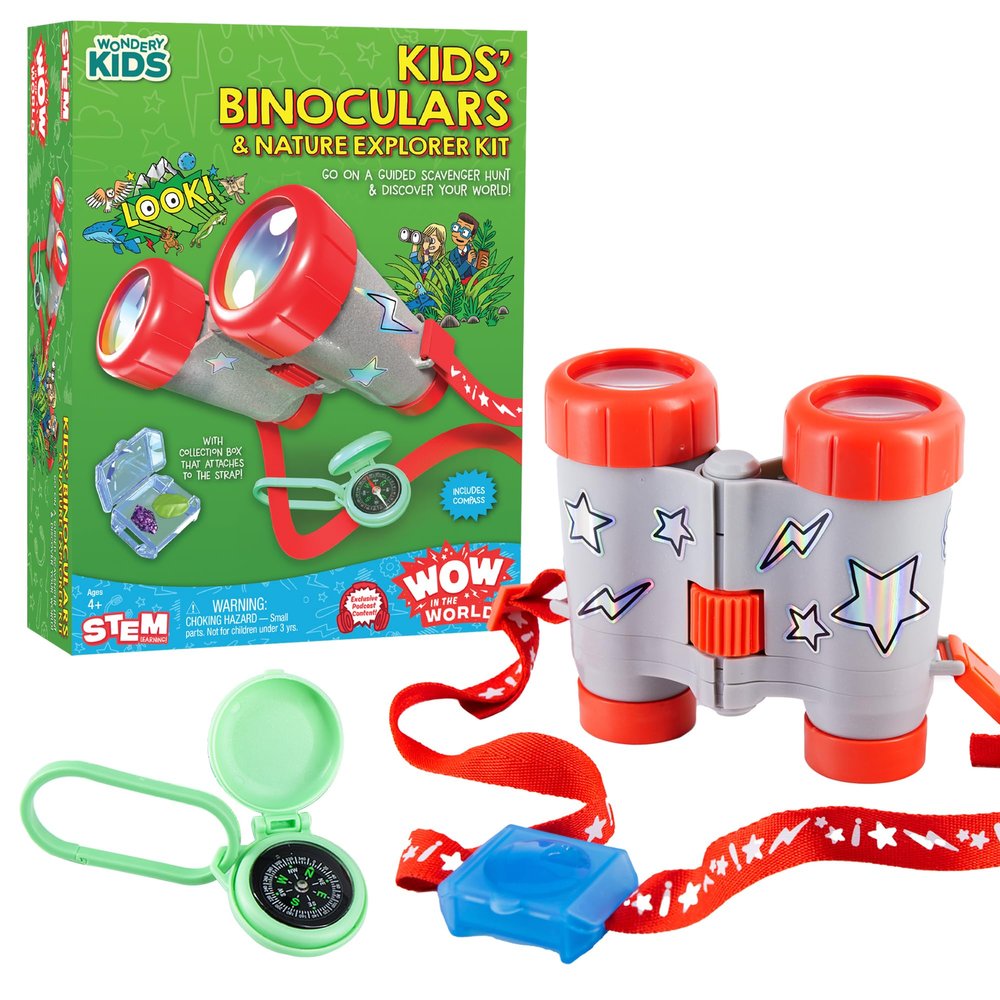 Wow in The World Kids Binoculars & Nature Explorer KIT | Look Far, Nature Scavenger Hunt, Specimen Box, Companion Audio Content, Bonus Reusable Science Tool, STEM Toy for Kids 4+ by Thames & Kosmos
