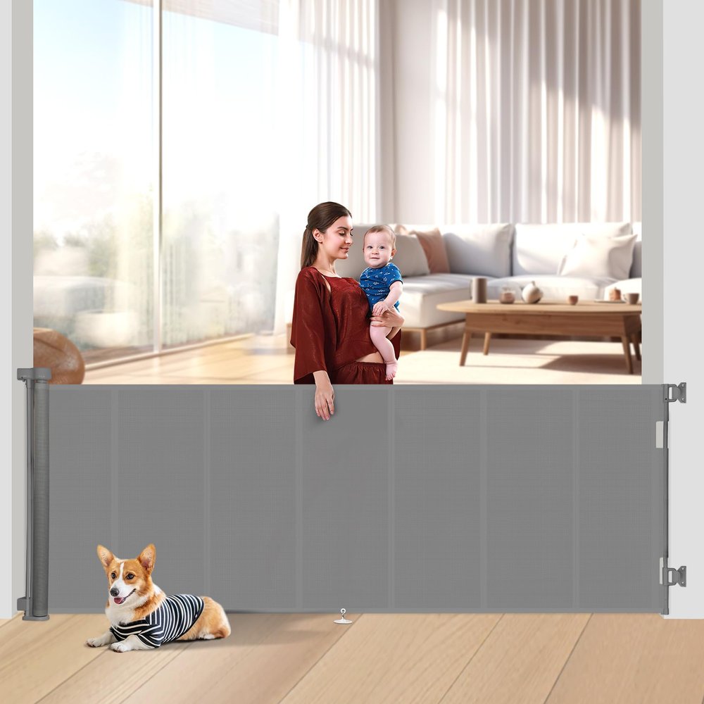 Miumoon 120 inch Retractable Baby Gates 42 inch Tall, Retractable Gate with Reinforced Strip Design to Prevent Crawling Through, 10 FT Extra Wide Retractable Dog Gate for Indoor/Outdoor