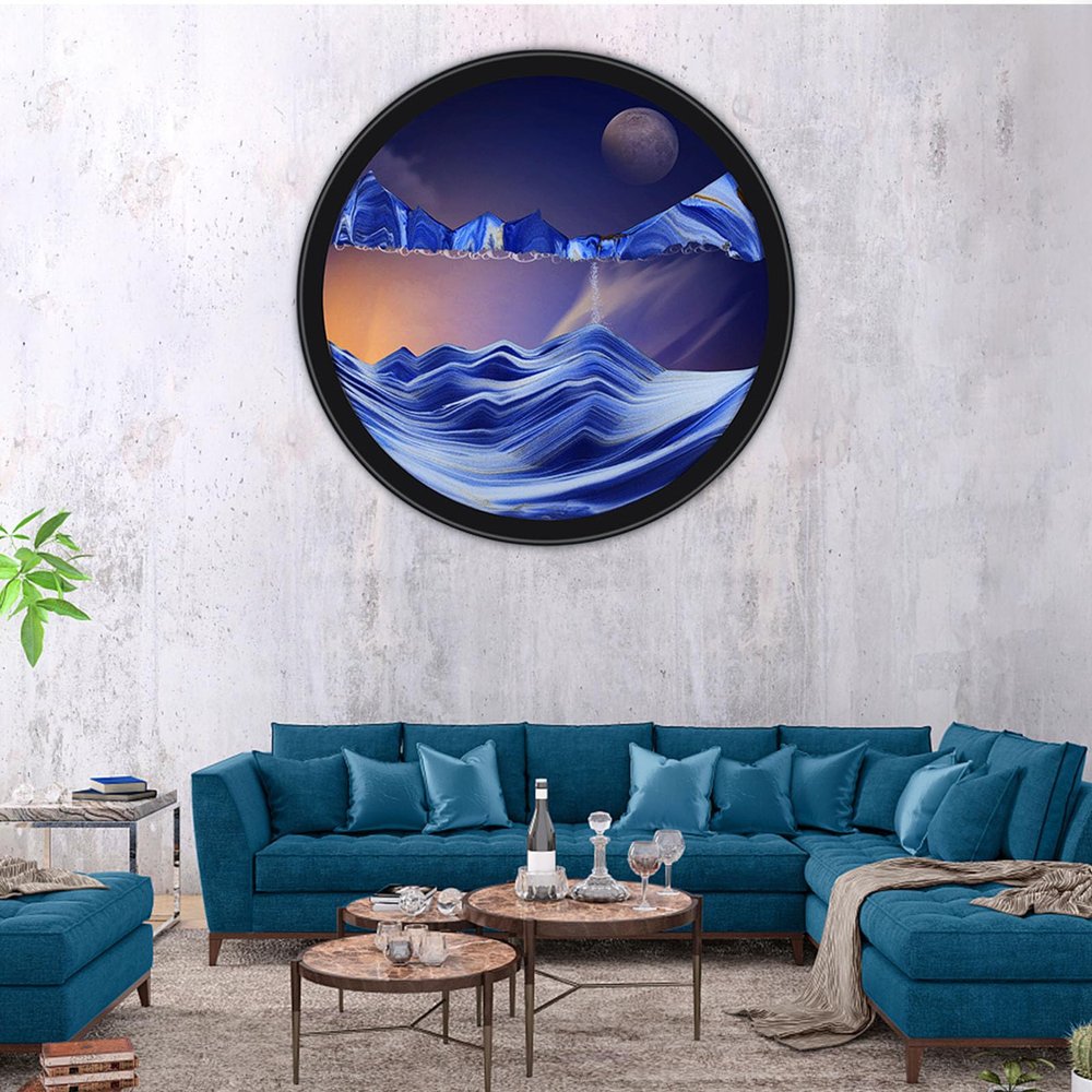 24'' Sand Art Liquid Motion, Moving Sand Art, Wall Mounted Sand Art Moving Sand Art Decor Picture Relaxing Mood Peaceful Piece 360Rotate Wall Art Deep Sea Sandscape, Home Office Work Decor,E