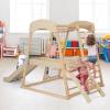 Costzon Indoor Playground, 6-in-1 Montessori Jungle Gym with Beech Wood Climbing Toys for Toddlers with Slide, Climbing Net, Monkey Bars, Wooden Playground Climber Playset for Kids Gifts (Natural) view 3