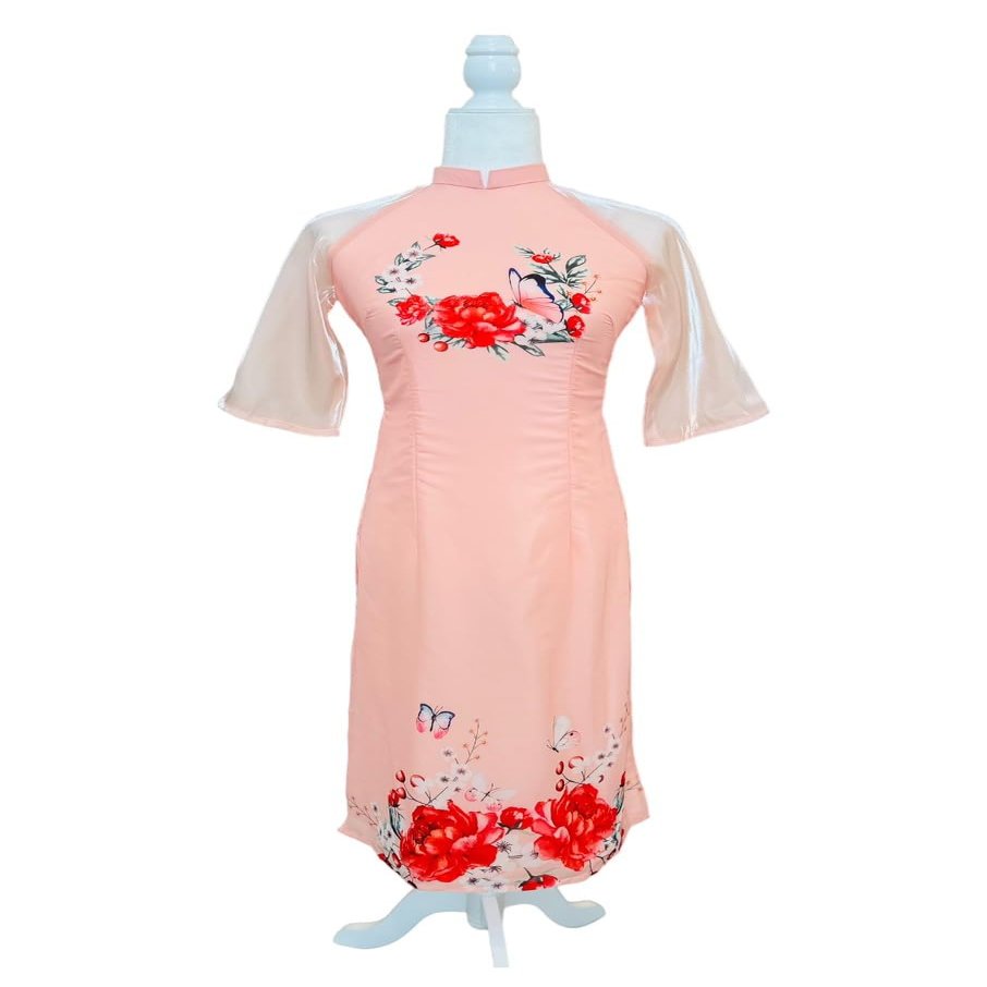 A6 Pink Flowers Ao dai Vietnam Vietnamese Traditional Ao Dai For Women, Ao Dai For Women, Vietnamese Dress For Women, Ao Dai Dress For Women ao dai Tet Lunar New Year (M)