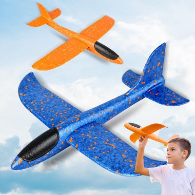 Milifox 2 Pcs Foam Airplanes for Kids, 13.3'' Throwing Foam Glider Planes Toys, Flying Styrofoam Kid Airplanes Toy for 3 4 5 6 7 8 9 Year Old Boys Girls with Outdoor Sports Play