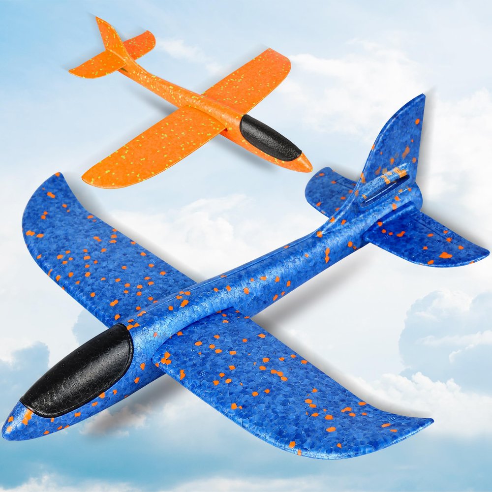 Milifox 2 Pcs Foam Airplanes for Kids, 17.3'' Large Throwing Foam Glider Planes Toys, Flying Styrofoam Kid Airplanes Toy for 3-12 Year Old Boys Girls with Outdoor Sports Play with 2 Flight Mode