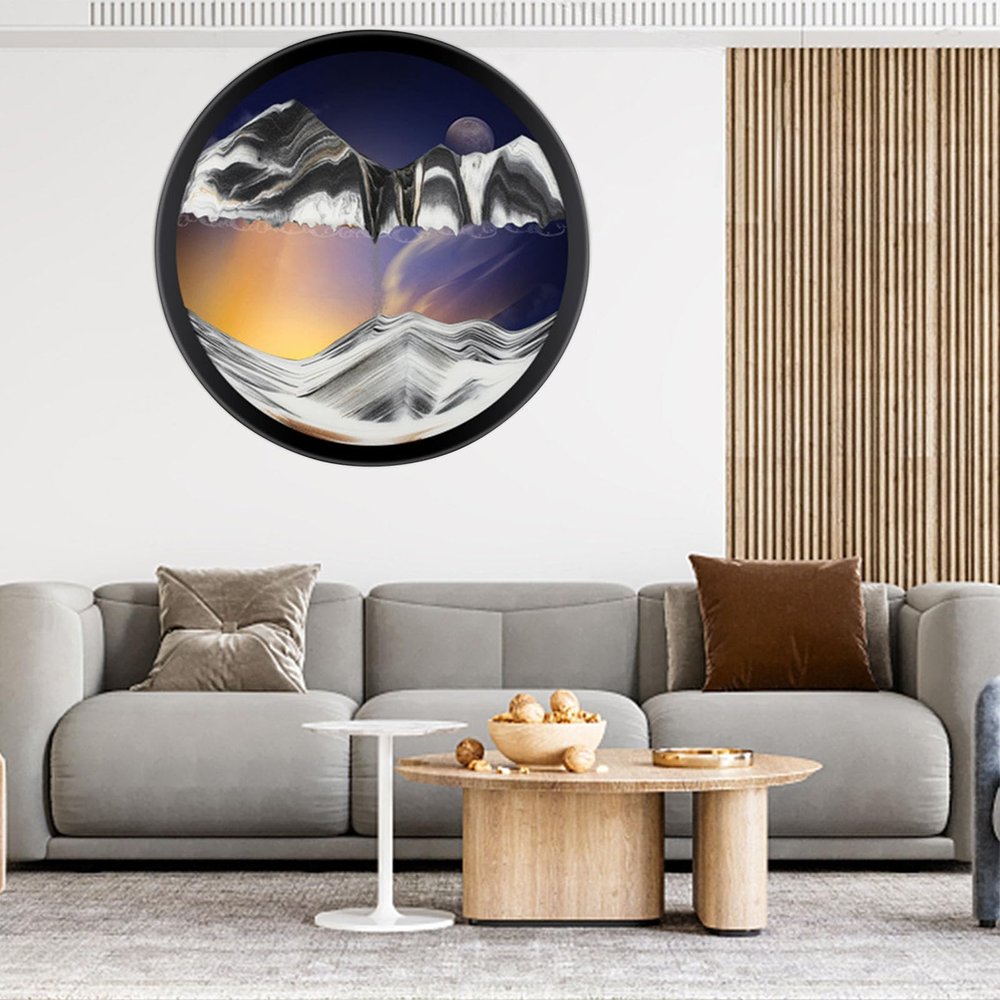 24'' Sand Art Liquid Motion, Moving Sand Art, Wall Mounted Sand Art Moving Sand Art Decor Picture Relaxing Mood Peaceful Piece 360Rotate Wall Art Deep Sea Sandscape, Home Office Work Decor,P