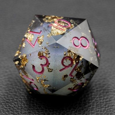 50MM Giant Liquid Core D20 Handmade Sharp Edge Single Large Dice with Gift Box,Dungeons and Dragons Die for Table Game(Gold foil Liquid) for 15 Years and Up