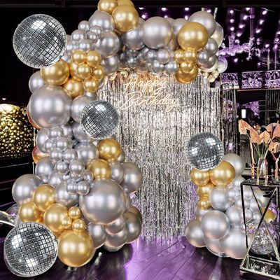 124Pcs Silver and Gold Garland Balloons Metallic Balloon Arch Kit Chrome Silver balloon Disco Ball decorations for Disco Party 60th Birthday Graduation NYE 2026 New Year Party