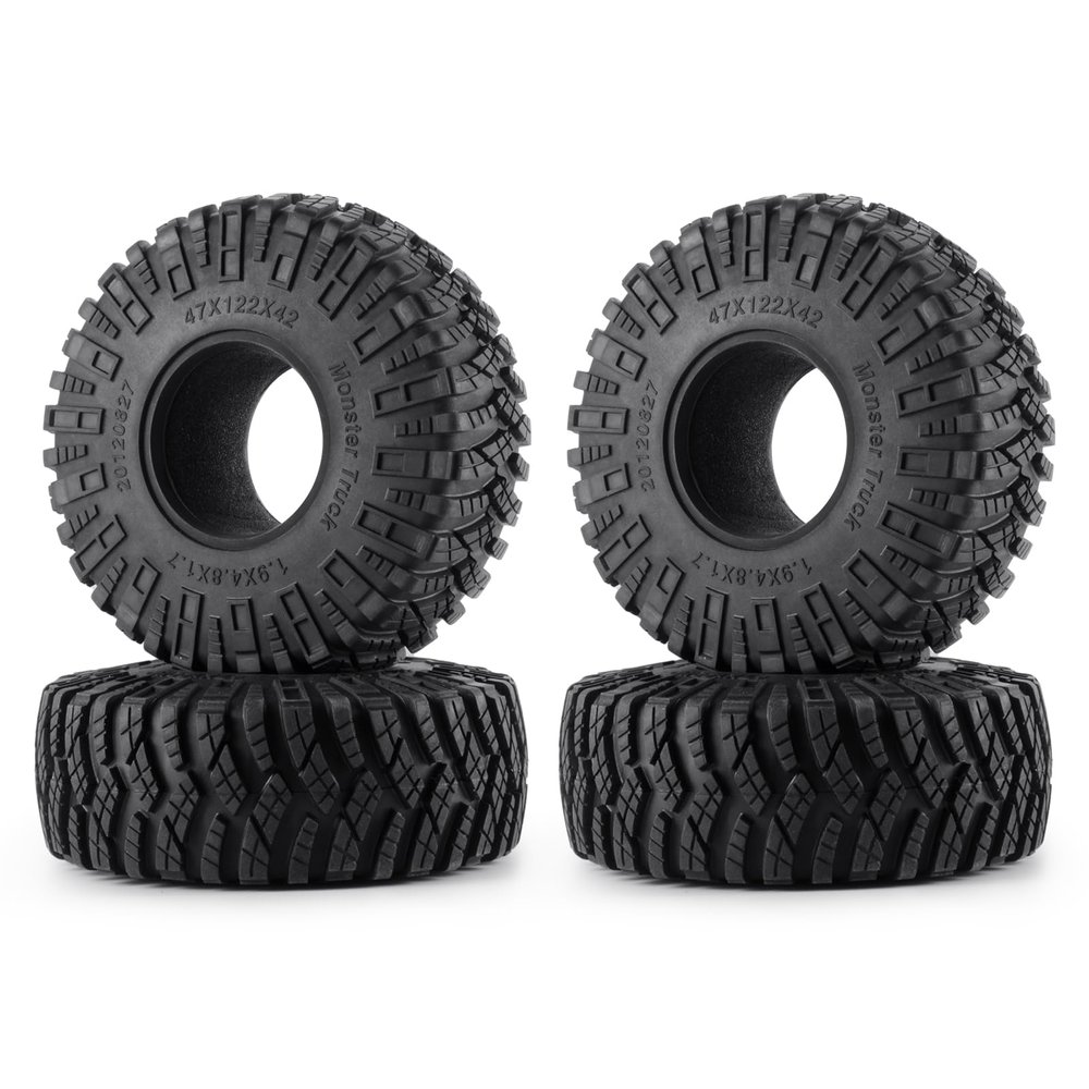 SWX 1.9" Crawler Tires 4 Pcs RC Soft Rubber Crawler Tyre Set OD 122mm Wheel Tires Upgrade Parts for 1/10 RC Crawler TRX4 Axial SCX10 I II III 90046 AXI03007