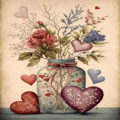 300 Piece Adult Jigsaw Puzzle, Vintage Heart Vase, Puzzle Educational Gift, Room Decor or Cafe Decor Exercise Willpower Relaxation or Valentine's Day Gift