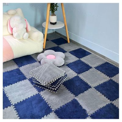 20 Pcs Interlocking Foam Mats,Fluffy Carpet Tiles,Plush Area Rug,Interlocking Floor Tile, Soft Playmat,Puzzle Floor Mat(Size:0.23 inch,Color:Gray+Navy Blue)