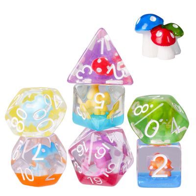 UDIXI 7-Die Mushroom D&D Dice Set, Resin DND Dice Set RPG Polyhedral for Role Playing Games and Other Tabletop Games (Colorful)