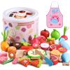 WHOHOLL 45 Pcs Wooden Play Food Toys for Kids Kitchen Playset, Play Kitchen Accessories with Apron, Pretend Cutting Food Montessori Toys Christmas Birthday Gifts for 3+ Year Old Girls Boys view 1