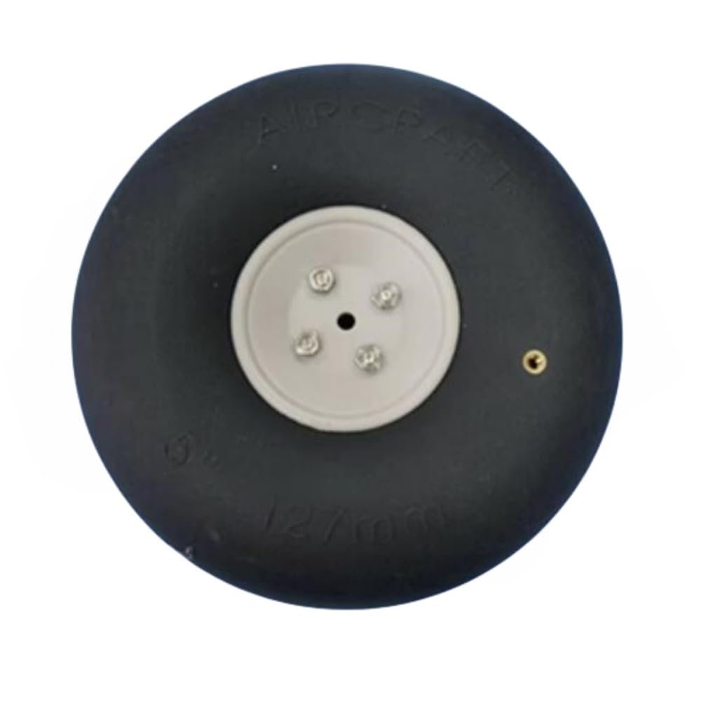 1 PCS Fixed Wing Model Aircraft Wheel 5.0 Inches Inflatable PU Wheels Pneumatic Tires Landing Gear Wheel for RC Plane Replacement Parts (1pcs 5.0 Inch/ D127mm)