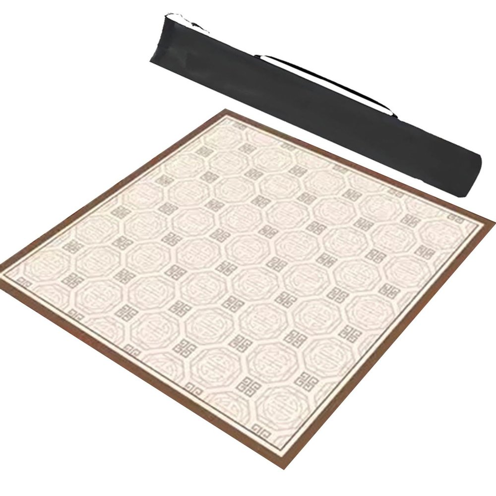 Beige Square Mahjong Mat with Storage Bag, Chinese Style Anti Slip Mahjong Table Mat, Poker Cards Games Tabletop Cover Mat (Color : 5, Size : 27.6x27.6inch/70x70cm)