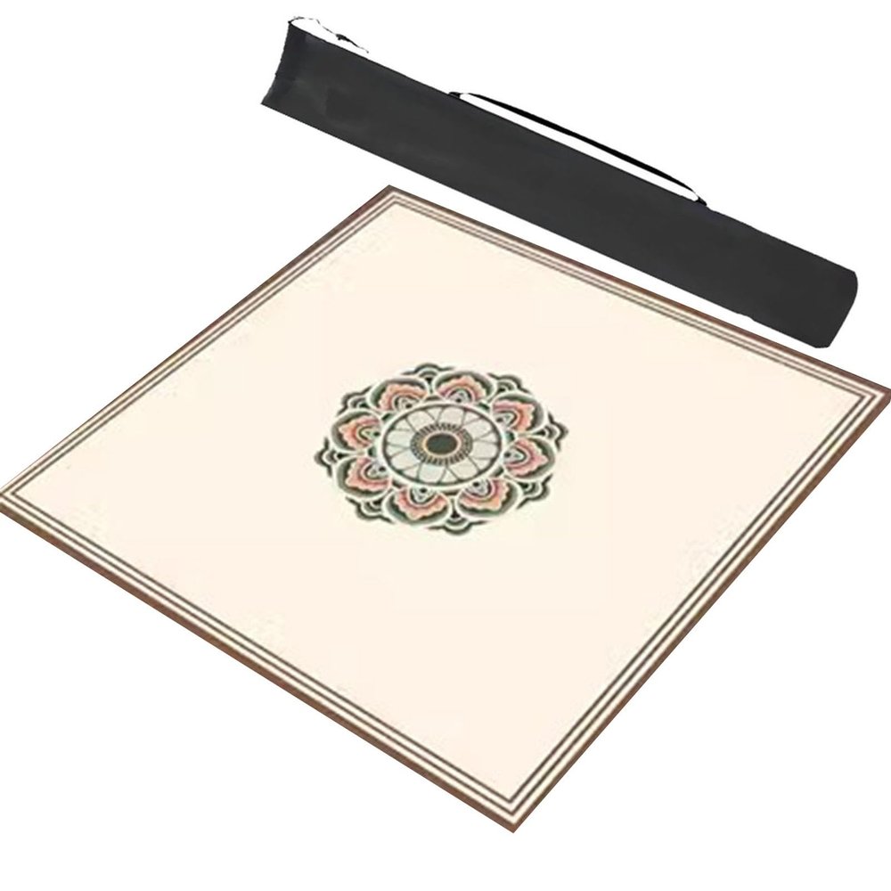 Beige Square Mahjong Mat with Storage Bag, Chinese Style Anti Slip Mahjong Table Mat, Poker Cards Games Tabletop Cover Mat (Color : 2, Size : 35.4x35.4inch/90x90cm)