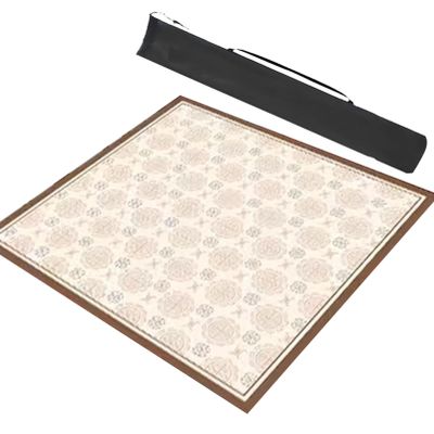 Beige Square Mahjong Mat with Storage Bag, Chinese Style Anti Slip Mahjong Table Mat, Poker Cards Games Tabletop Cover Mat (Color : 1, Size : 27.6x27.6inch/70x70cm)