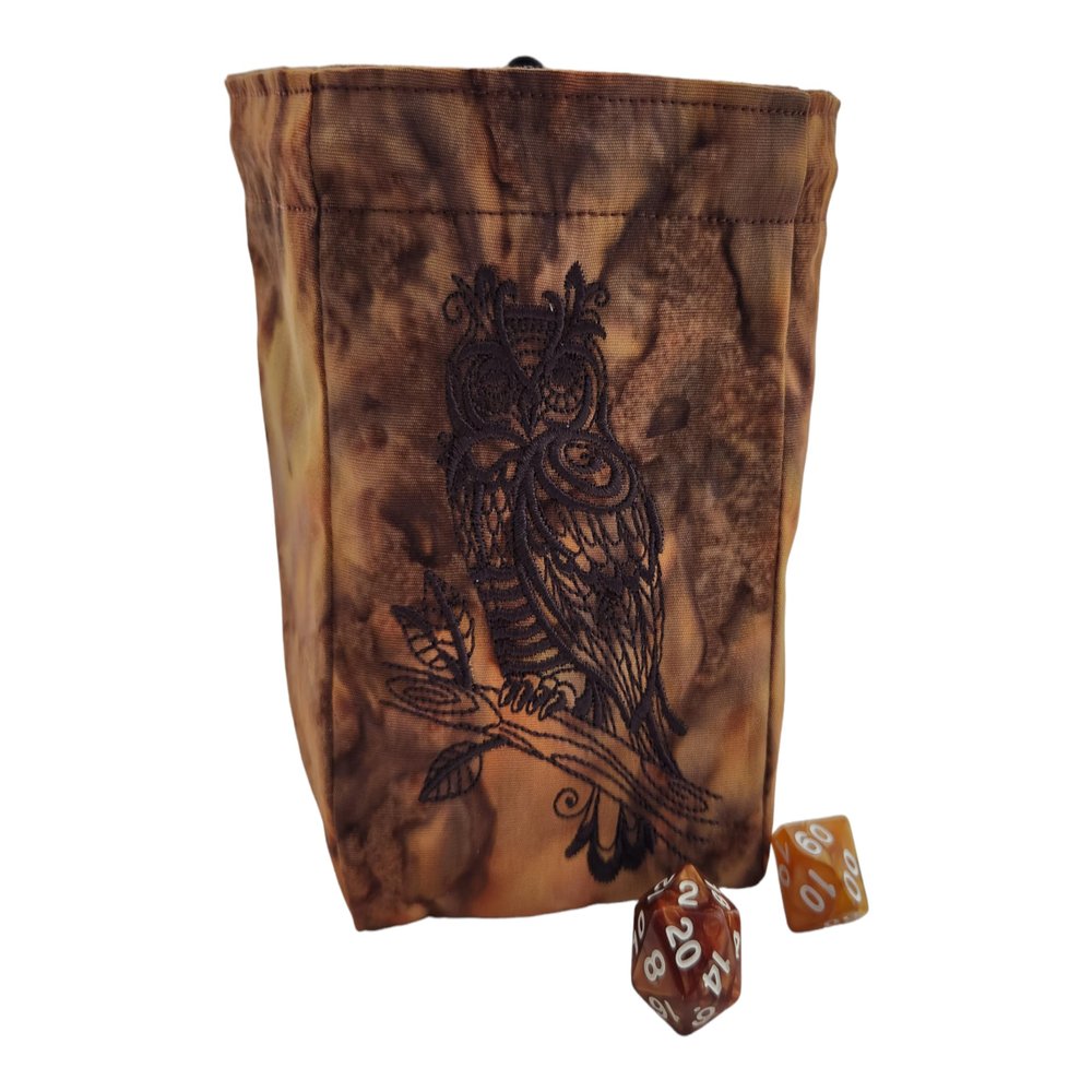 Owl Dice Bag - Reversible - Batik Cotton - Drawstring Closure - Cord Lock - Large Capacity