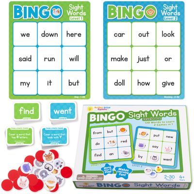 Bright Seed Sight Words Bingo Game for Kindergarten, Learn to Read Sight Word Cards, Word Games for Kids Ages 4-8, Bingo Sight Words Level 1&2, Laminated for Easy Clean