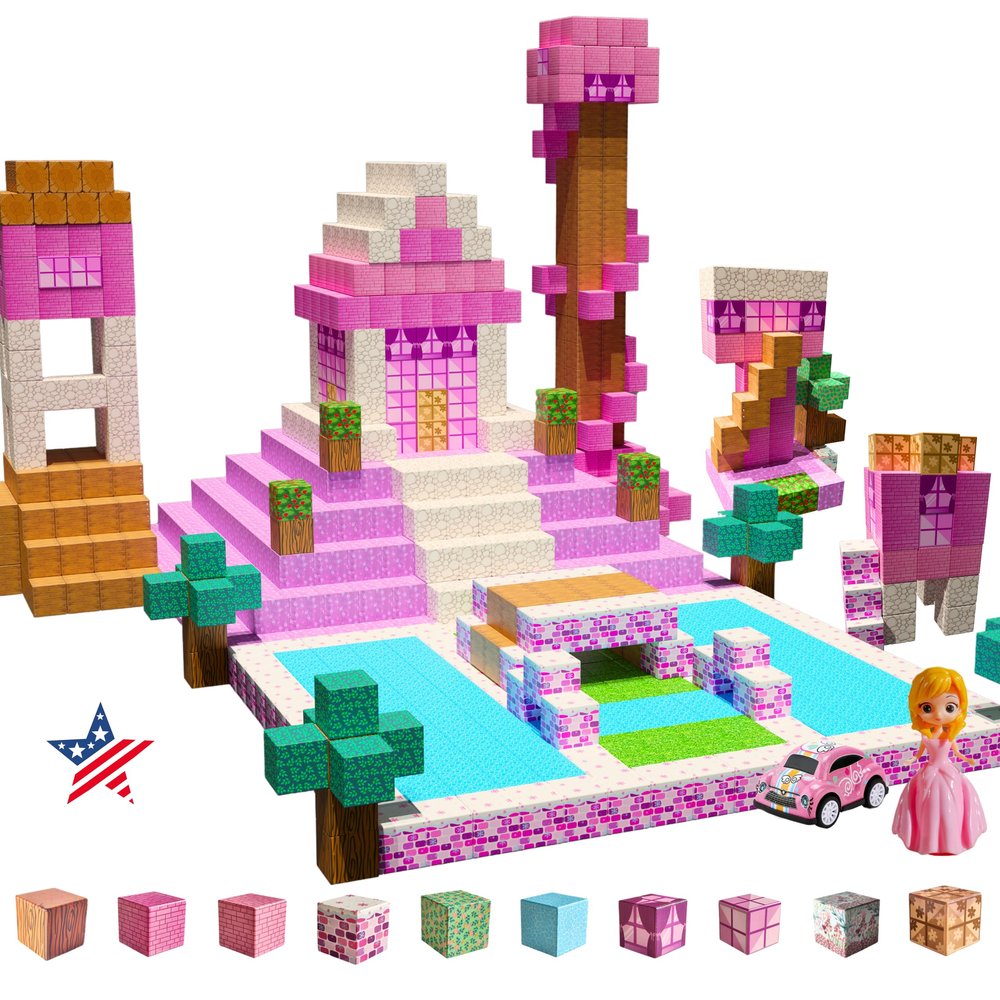 Magnetic Blocks - Create Pink Wonderland with Our Princess Blocks 112 pcs Polar Cubes DreamHouse Magnetic Building Blocks Set Designed in USA