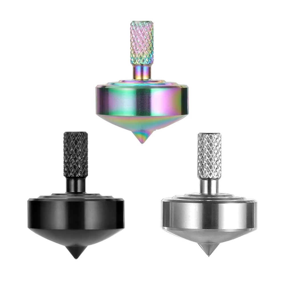 CHEETOP Stainless Steel Spinning Top, Precision Mini Desktop Gyroscope, Kill Time Reduce Stress ADHD Toys, Perfect Balance Gyro (3PCS Black+Silver+Iridescent Style 2)