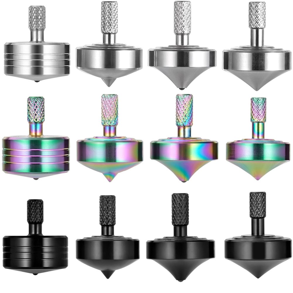 CHEETOP12PCS Stainless Steel Spinning Top, Precision Mini Desktop Gyroscope, Kill Time Reduce Stress ADHD Toys, Perfect Balance Gyro (12PCS Black+Silver+Iridescent, Style 1+2+3+4)