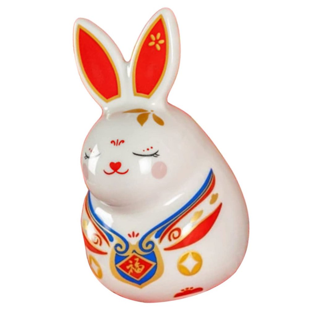 Abaodam Decorative Rabbit Piggy Bank for Coins Fortunate Bunny Money Bank Handmade Ceramic Saving Pot