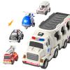 TEMI 5 Pack Ambulance Vehicle Toddler Truck Toys for 3 4 5 6 Year Old Boys, Friction Powered Cars with Toy Helicopter, Police Car, Fire Truck, Ambulance Car, Birthday Gifts for Girls Age 3-9 view 4
