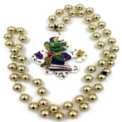 Alligator Jester Music Mardi Gras Bead Necklace Fleur de Lis New Orleans Parade
