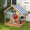 Outsunny Wooden Sandbox with Canopy, Kids Sand Pit with Liner, Blackboard, Sink, Playset, Flags, House Design, Outdoor Sandbox for 3-7 Years Old, 49" x 46" x 57.5", Brown view 2