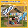 Outsunny Wooden Sandbox with Canopy, Kids Sand Pit with Liner, Blackboard, Sink, Playset, Flags, House Design, Outdoor Sandbox for 3-7 Years Old, 49" x 46" x 57.5", Brown view 4