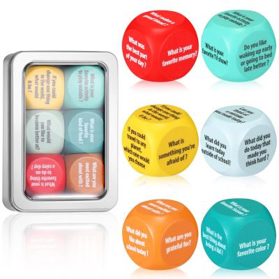 Simgoing 6 Pcs Conversation Cube Ice Breaking Supplies Table Talk Topic Cube Social Emotional Learning Activities Wood Conversation Starter Dice with Tin Box for Kid Counselor Therapist
