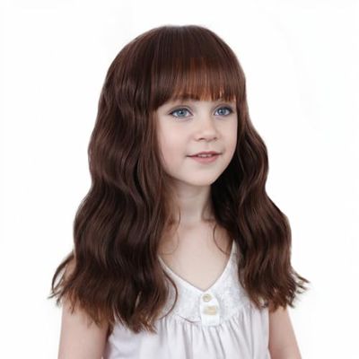 Ufindcos Chocolate Brown Wig with Bangs Short Curly Wavy Light Brown Wigs 14 inches Chocolate Wigs for Women