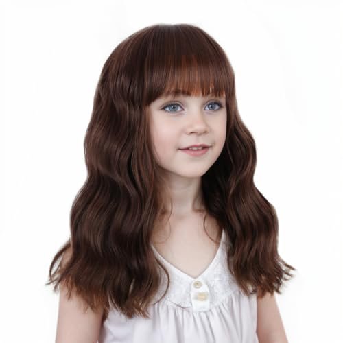 Ufindcos Chocolate Brown Wig with Bangs Short Curly Wavy Light Brown Wigs 14 inches Chocolate Wigs for Women