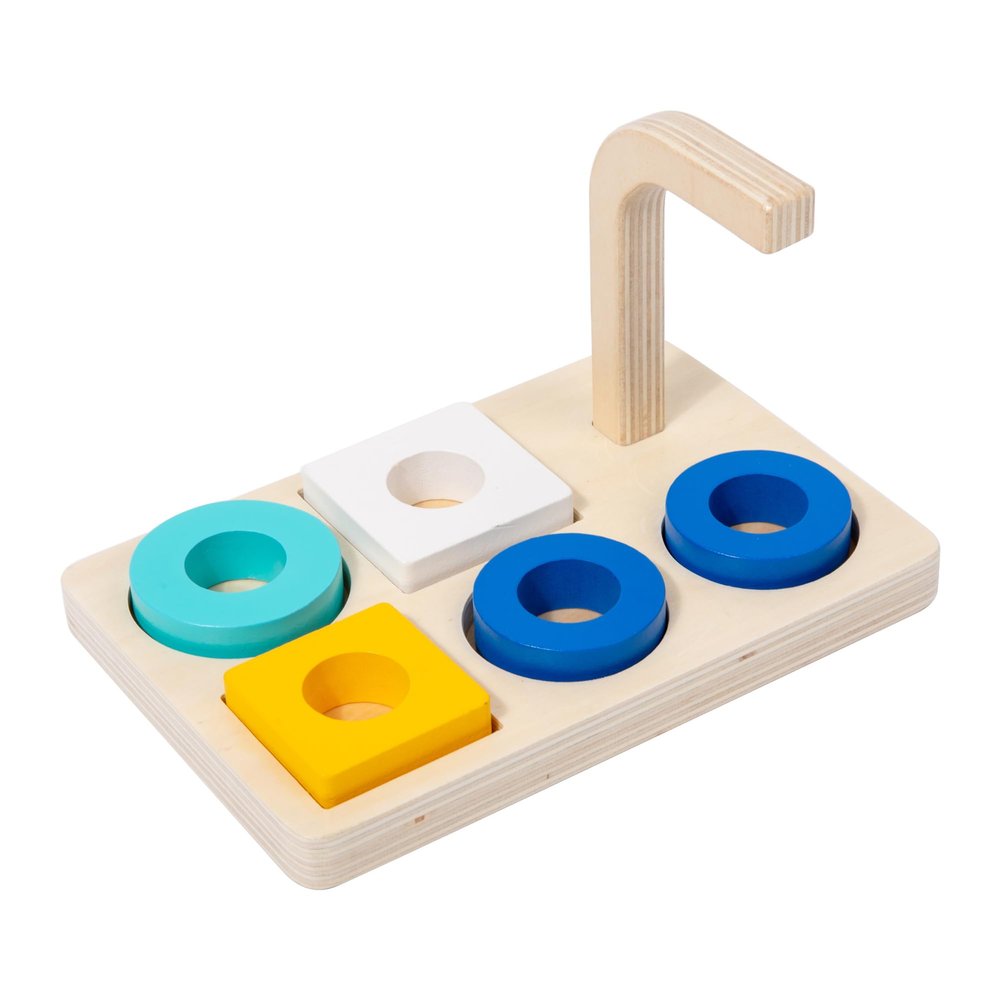 Adena Montessori Wooden Stacking and Sorting Ring,Wooden Rings on Peg,Colorful 5 Shapes on Curved Peg Horizontal Dowel Variation,Fine Motor Skills Development Toys for 1 2 3 Years Old Toddlers