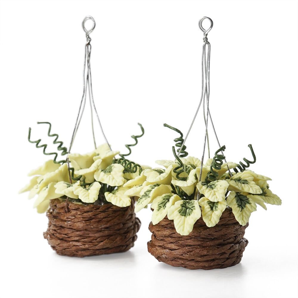 Odoria 1/12 Miniature Hanging Plants Mini Tiny Potted Plant Miniatures Dollhouse Decoration Accessories Doll House Accessory, 2Pcs Light Green