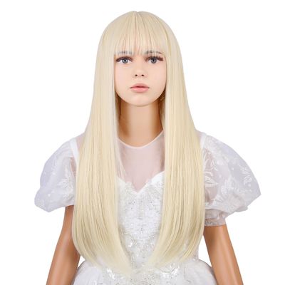 WAVELNM Light Blonde Wigs for Kids Girls Blond Wig with Bangs Long Straight Blonde Child Wig Daily Halloween Cosplay Synthetic Wigs