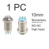 10mm Metal Chrome Push Button switches Flat/high Head 2A/250VAC NO NC Momentary Latching pin Terminal (Color : 10py.f.k2, Size : 3A 250VAC) view 2