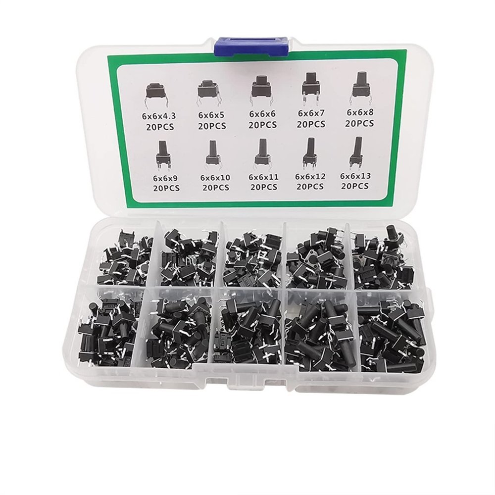10 Models 6 * 6 Tact Switch Tactile Push Button Switch Kit Height: 4.3mm-13mm DIP 4P Micro Switch 6x6 Key Switch 200Pcs