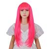 WAVELNM Neon Pink Wig Rose Red Long Straight Wigs with Bangs Magenta Wig for Girls Daily Halloween Party Cosplay view 1