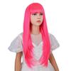 WAVELNM Neon Pink Wig Rose Red Long Straight Wigs with Bangs Magenta Wig for Girls Daily Halloween Party Cosplay view 2
