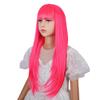 WAVELNM Neon Pink Wig Rose Red Long Straight Wigs with Bangs Magenta Wig for Girls Daily Halloween Party Cosplay view 3