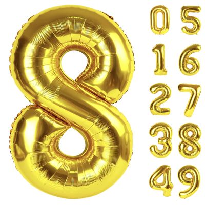 Gold Foil Number 8 Balloon 40 Inch, Helium Mylar Eight Number 8 18 28 38 48 58 88 Birthday Balloons, 8th Gold Women Men Wedding Anniversary, Graduations Party Supplies